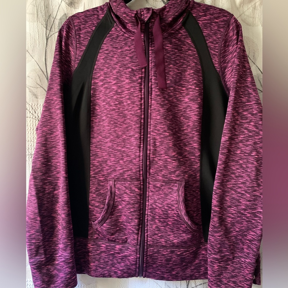 Ideology Womens Full Zip Athletic Running Jacket Hooded Thumbholes Purple/Pink-L